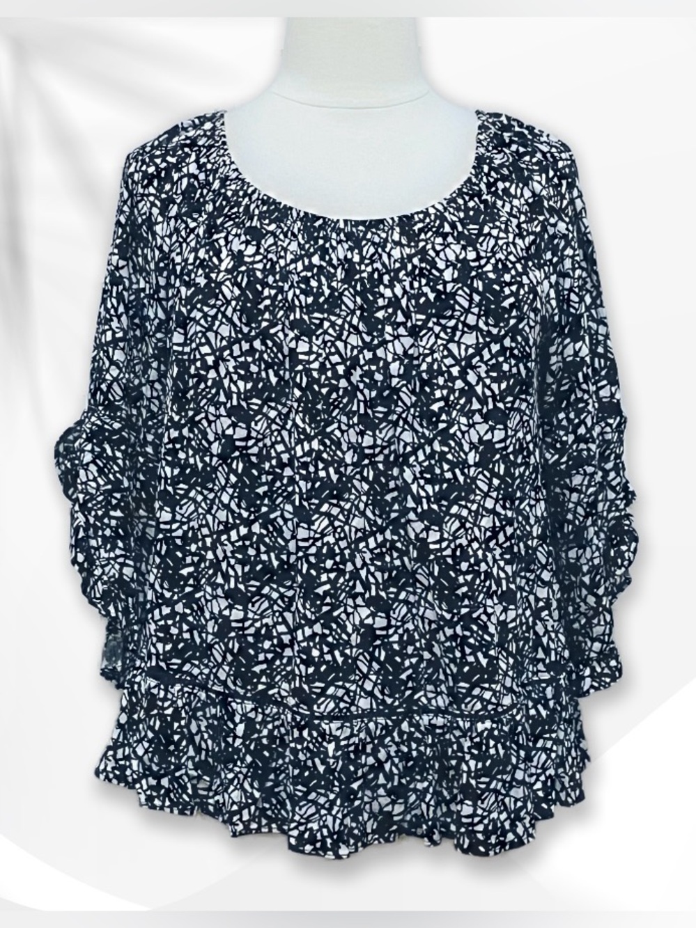 Fever Peasant Top Black and White sz XL-1X